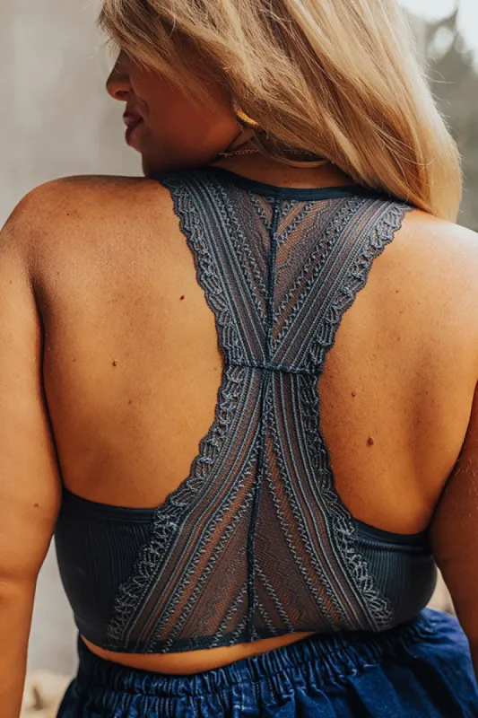 Flirty Nature Lace Racerback Bralette in Slate Curves sold by Impressions