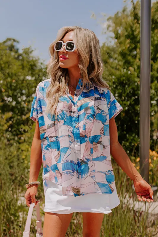 Retreat Yourself Button Up in Ocean Blue sold by Impressions