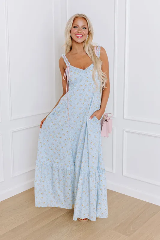 Boho Blooms Maxi Dress in Sky Blue sold by Impressions