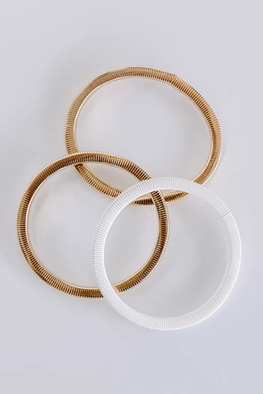 Girl On The Go Stretch Bangle Bracelet Set in White sold by Impressions