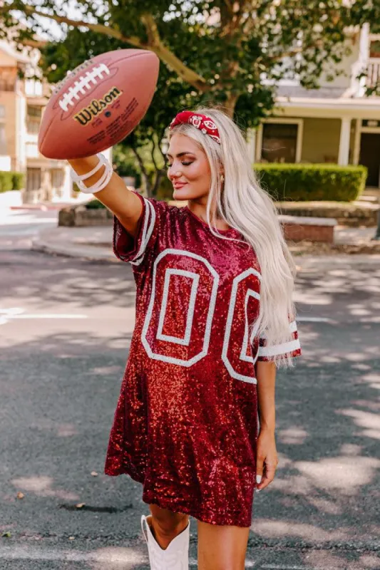 Ready To Shimmer Sequin Mini Dress in Crimson sold by Impressions