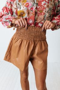 The Parleigh Faux Leather Shorts In Camel sold by Impressions