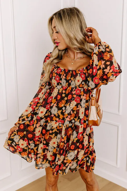 Gentle Heart Floral Smocked Dress in Black sold by Impressions