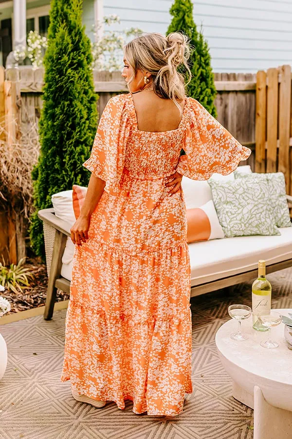 Affectionate Feeling Floral Smocked Maxi Dress in Orange sold by Impressions product image thumbnail 4