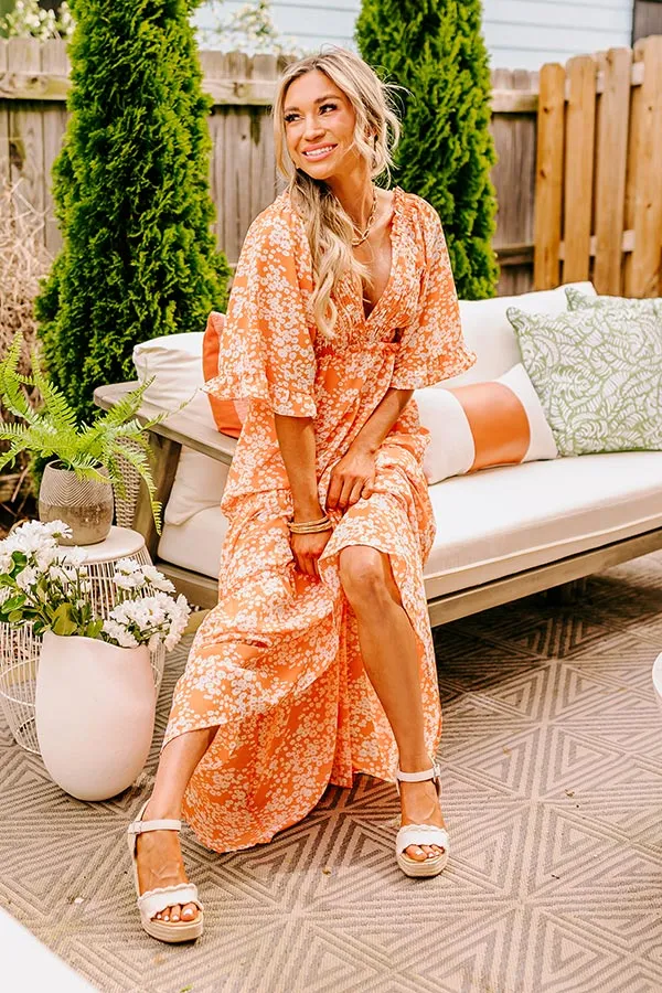 Affectionate Feeling Floral Smocked Maxi Dress in Orange sold by Impressions product image thumbnail 5