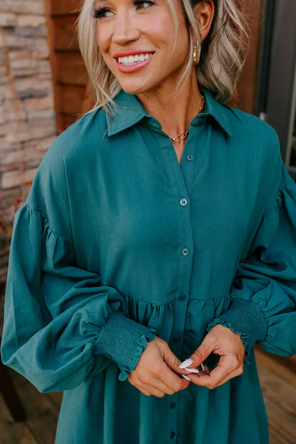 Cafe Patio Button Down Mini Dress in Hunter Green sold by Impressions product image thumbnail 2