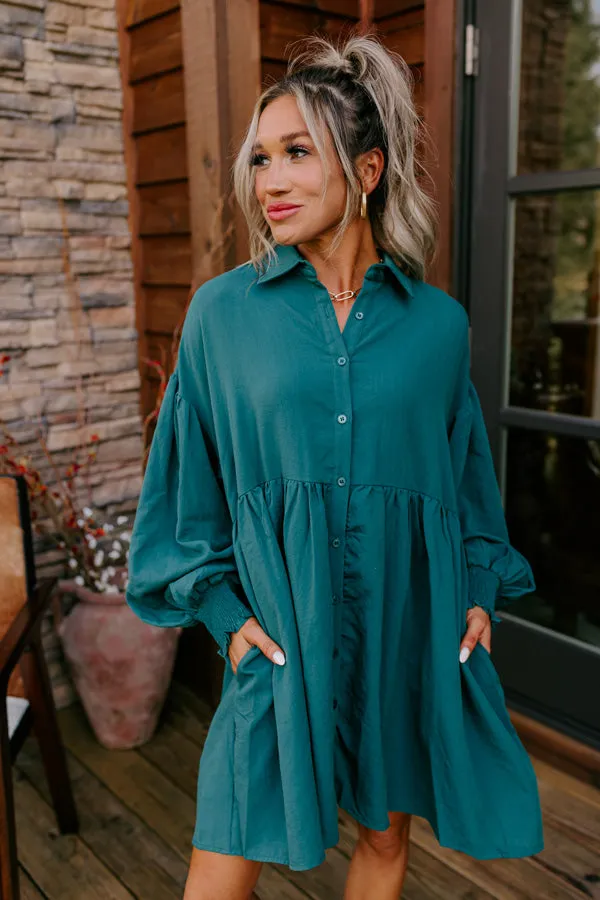 Cafe Patio Button Down Mini Dress in Hunter Green sold by Impressions