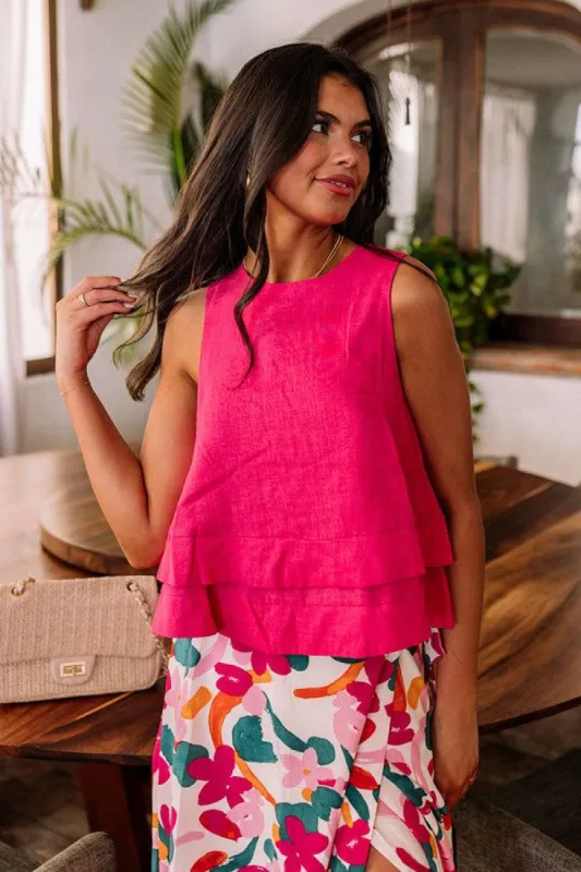 Classic And Keen Linen-Blend Top In Hot Pink sold by Impressions
