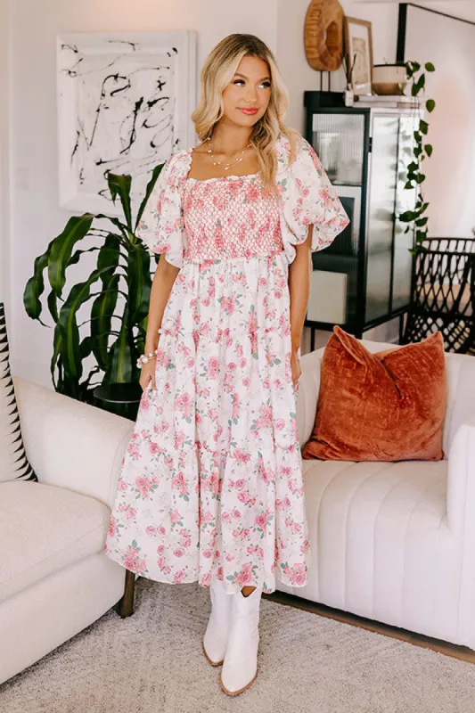 Charming Smile Floral Midi In Pink sold by Impressions