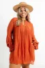 Patio In Paris Shift Dress In Rust Curves sold by Impressions