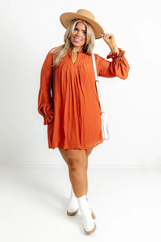 Patio In Paris Shift Dress In Rust Curves sold by Impressions