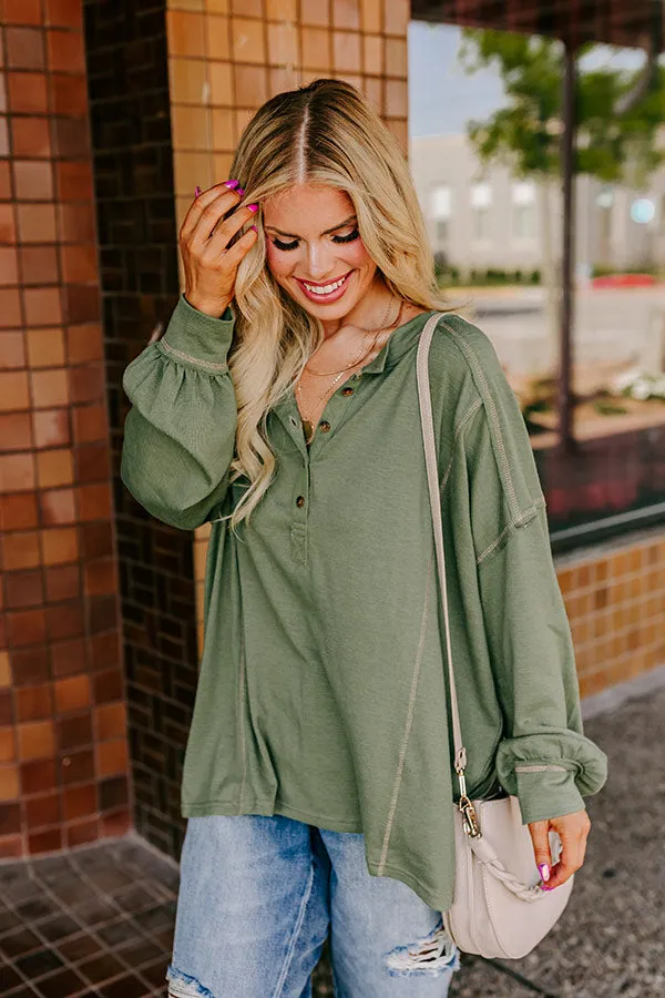 Cafe Cutie Henley Tee in Olive Curves sold by Impressions product image thumbnail 3