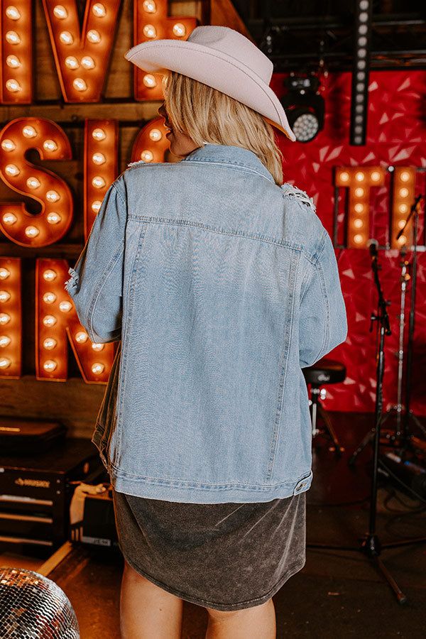 South Town Distressed Denim Jacket in Light Wash Curves sold by Impressions product image thumbnail 4