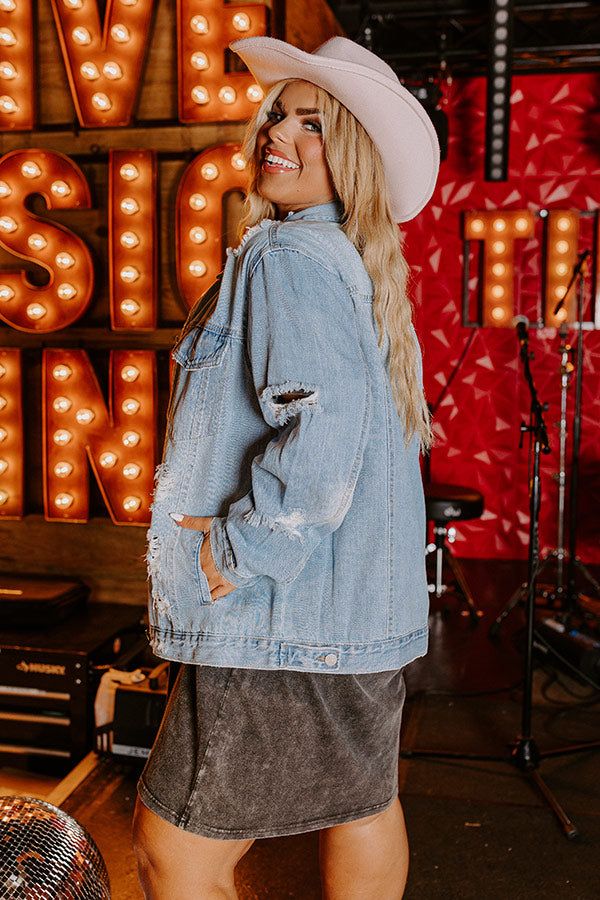 South Town Distressed Denim Jacket in Light Wash Curves sold by Impressions product image thumbnail 3