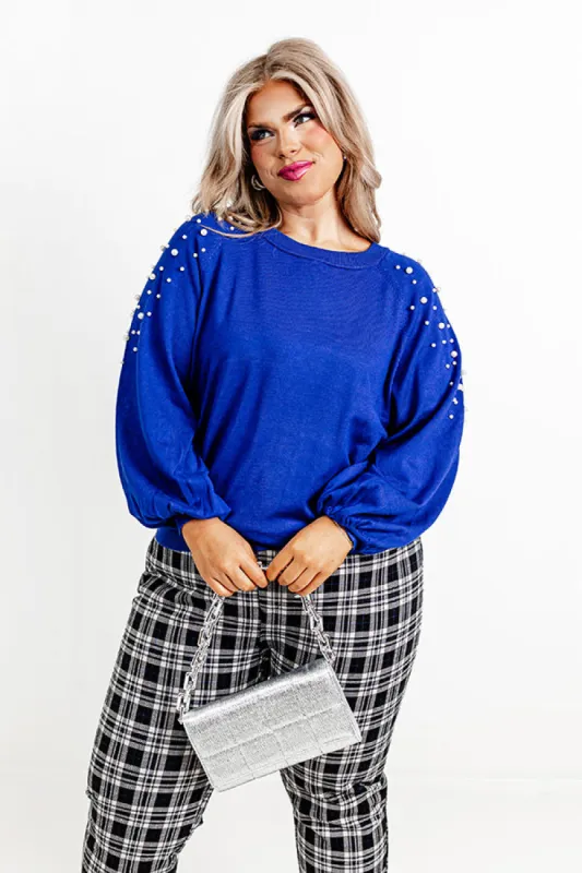 Feeling Spontaneous Embellished Sweater Top In Royal Blue Curves sold by Impressions