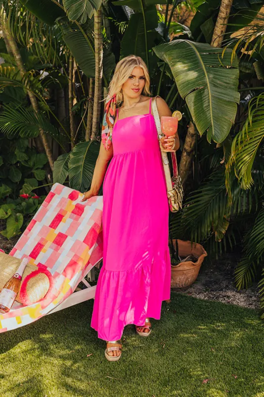 Oh So Chic Maxi Dress in Hot Pink Curves sold by Impressions