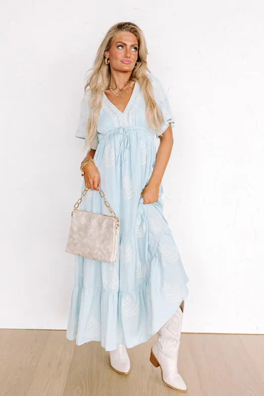 Venice Stroll Embroidered Maxi Dress in Sky Blue sold by Impressions