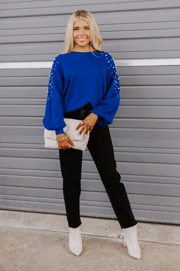 Feeling Spontaneous Embellished Sweater Top In Royal Blue sold by Impressions product image thumbnail 5