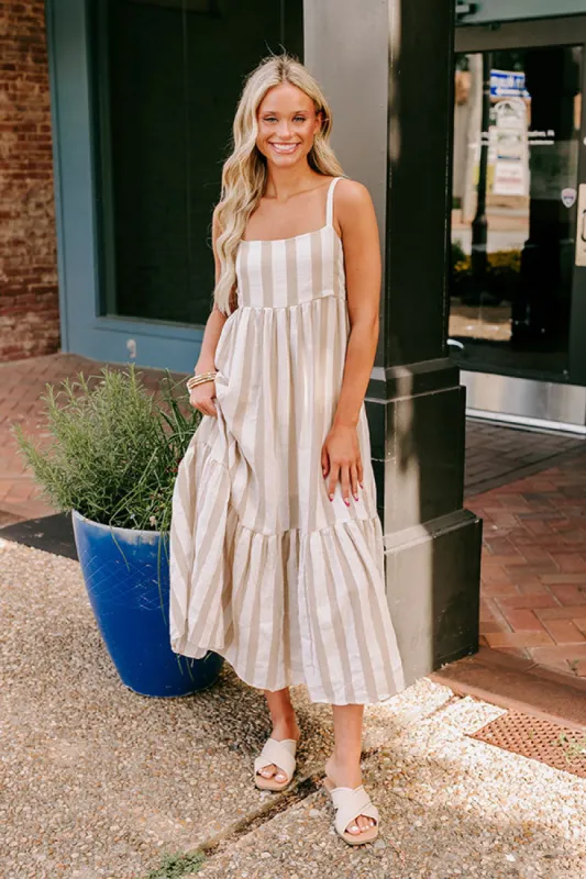 Driving To The Coast Stripe Midi in Oatmeal sold by Impressions