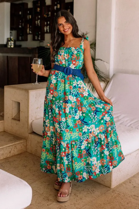 Chasing Sunshine Floral Maxi in Turquoise sold by Impressions