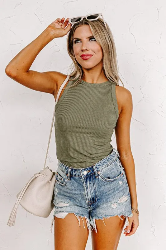 Carefree Days Ribbed Tank in Olive sold by Impressions
