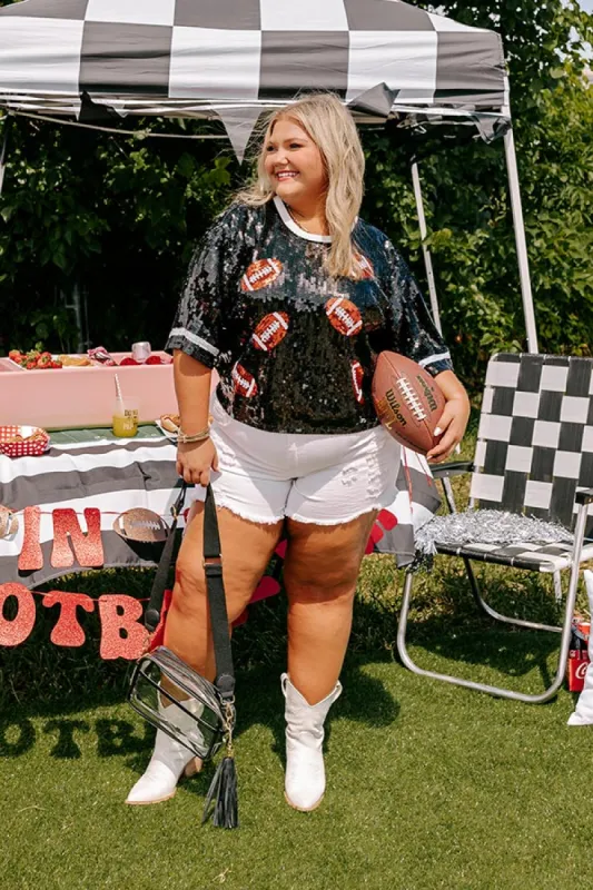 Kickoff Season Sequin Top in Black Curves sold by Impressions