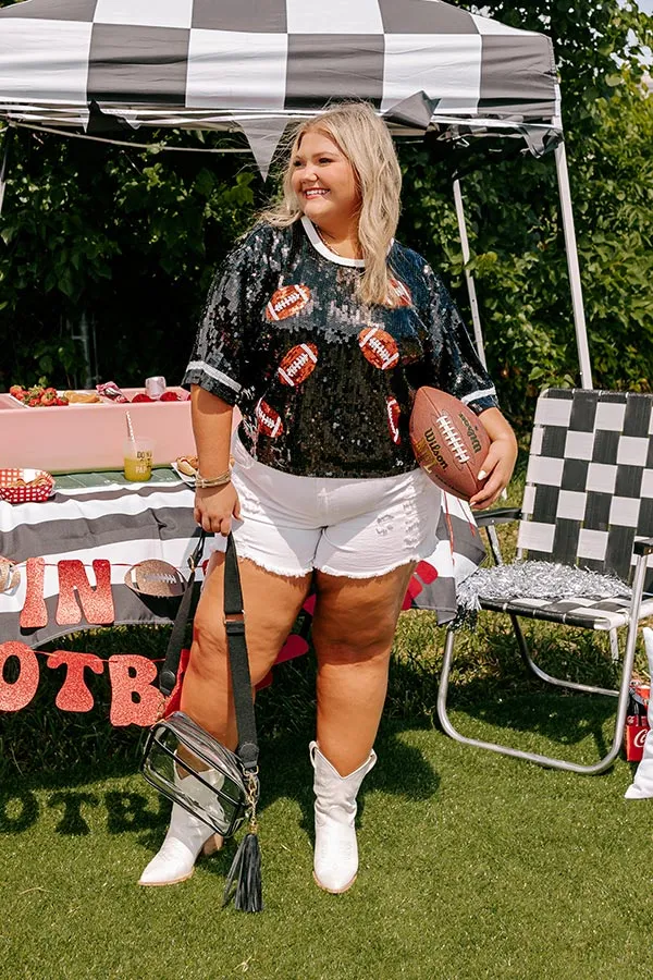 Kickoff Season Sequin Top in Black Curves sold by Impressions