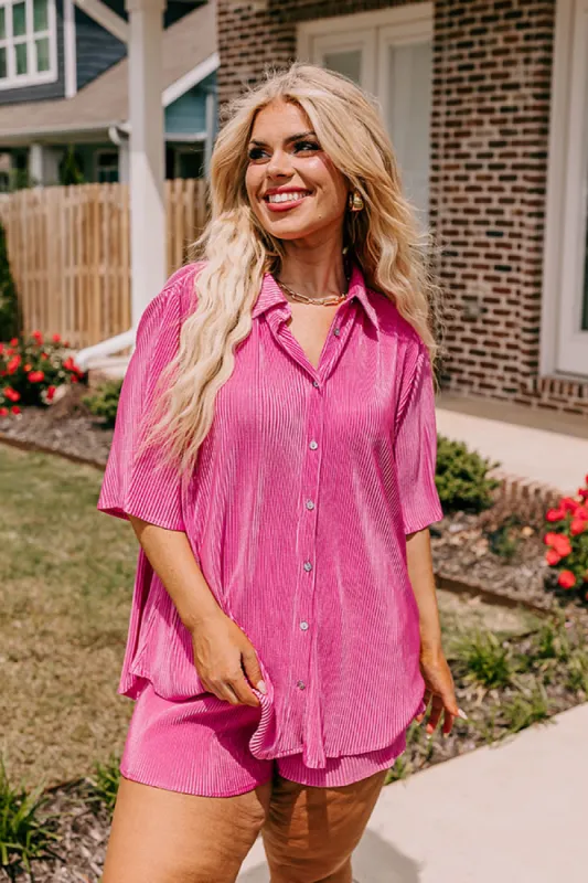 Tour The Town Pleated Top In Pink Curves sold by Impressions