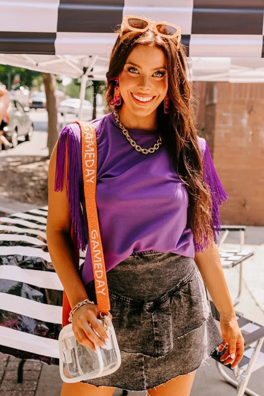 Midwest Weekend Fringe Top In Purple sold by Impressions