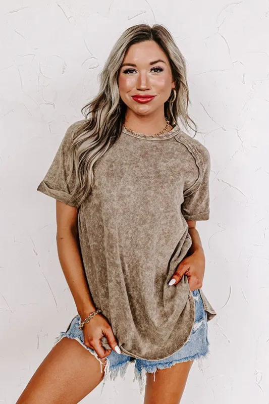 Happiness Defined Mineral Wash Tee in Taupe sold by Impressions