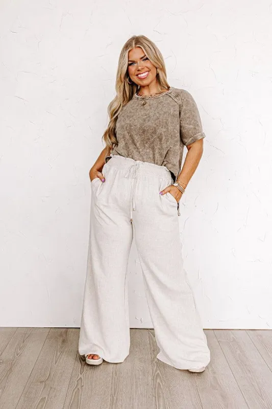 The Araceli High Waist Linen-Blend Pants in Stone Curves sold by Impressions