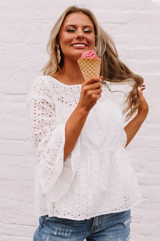 Everyday Charm Eyelet Top In White sold by Impressions