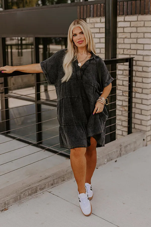 Across The World Mineral Wash Mini Dress In Vintage Black Curves sold by Impressions product image thumbnail 2