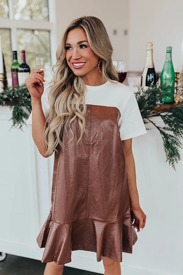 Dare To Dream Faux Leather Mini Dress In Brown sold by Impressions