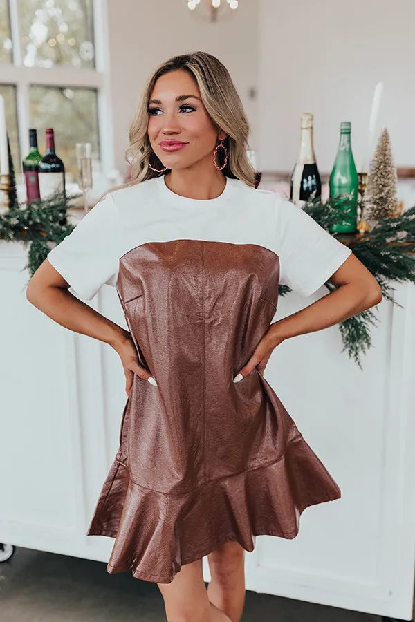 Dare To Dream Faux Leather Mini Dress In Brown sold by Impressions product image thumbnail 2