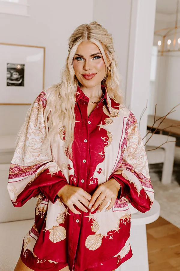 Collecting Seashells Button Up in Wine Curves sold by Impressions product image thumbnail 2