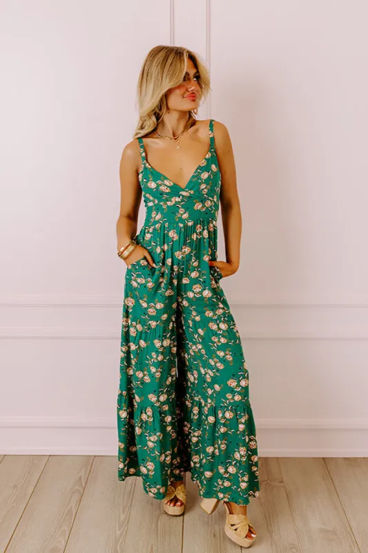 All Of A Sudden Floral Jumpsuit In Green sold by Impressions