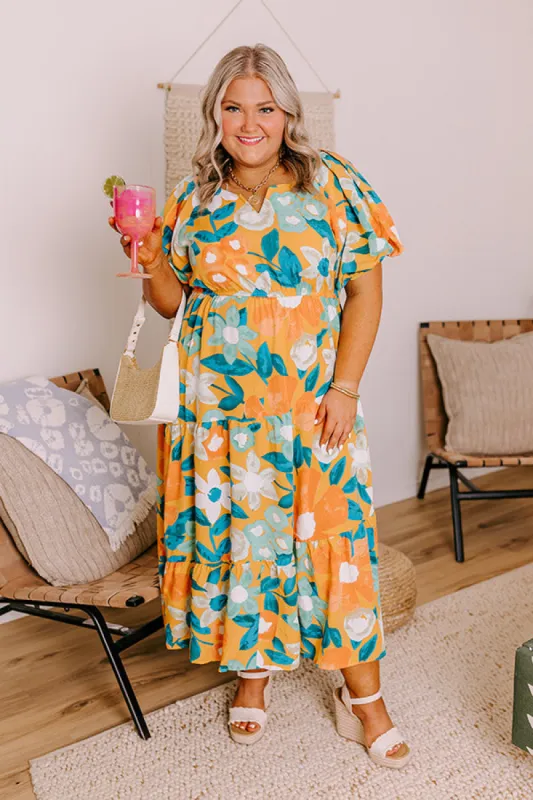 Porch Swing At Sunset Floral Midi in Orange Curves sold by Impressions