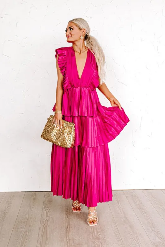 Seeking Champagne Pleated Maxi Dress In Sangria sold by Impressions