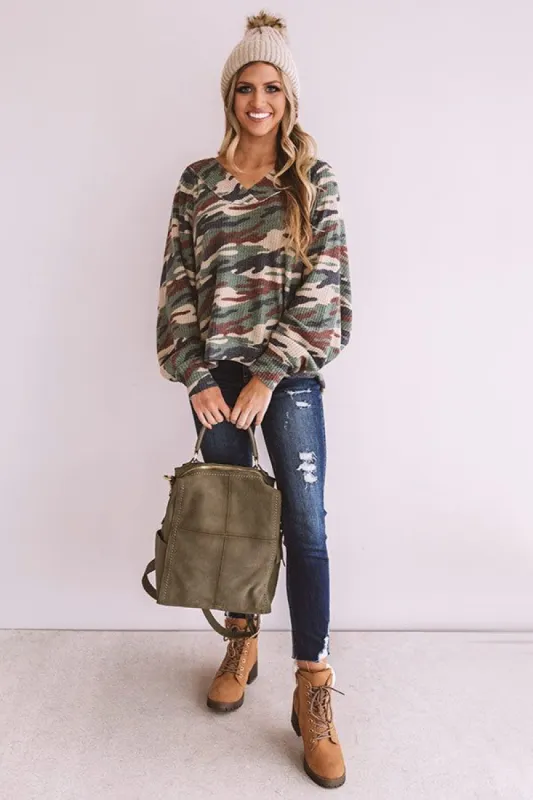 Thrill Of The Moment Camo Top sold by Impressions