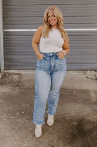 The Scarlett High Waist Jean In Medium Wash Curves sold by Impressions