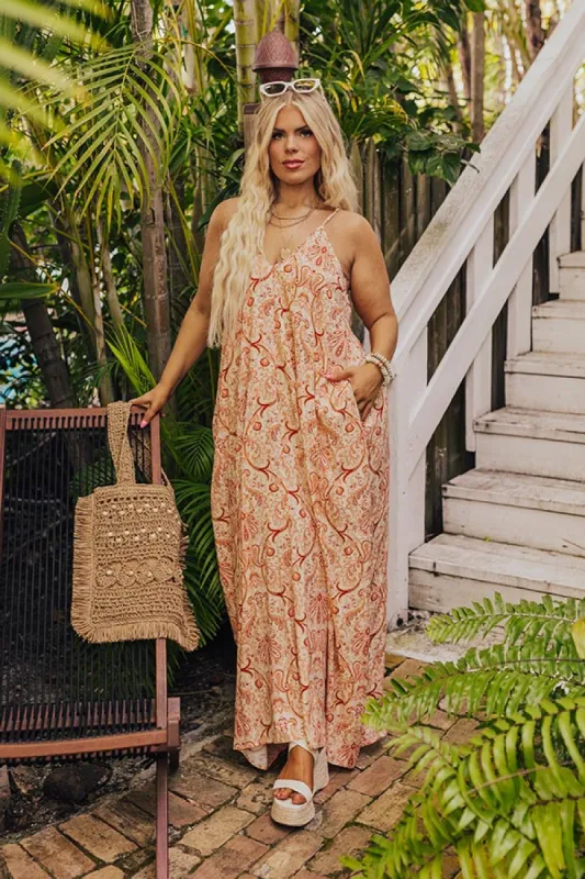 Tranquil Horizon Floral Maxi In Orange Curves sold by Impressions