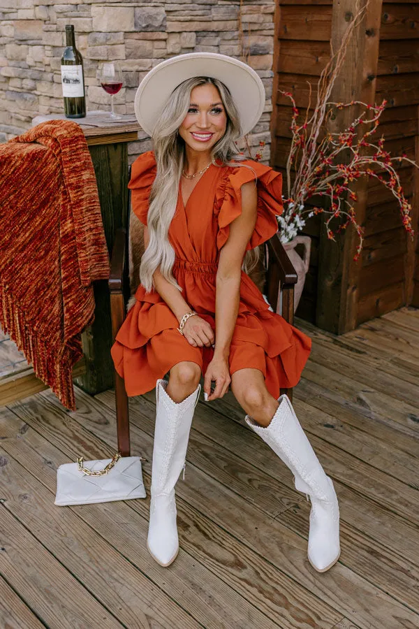 Flirty Allure Ruffle Dress in Pumpkin sold by Impressions