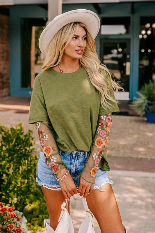 Casual Twist Embroidered Tee in Olive sold by Impressions