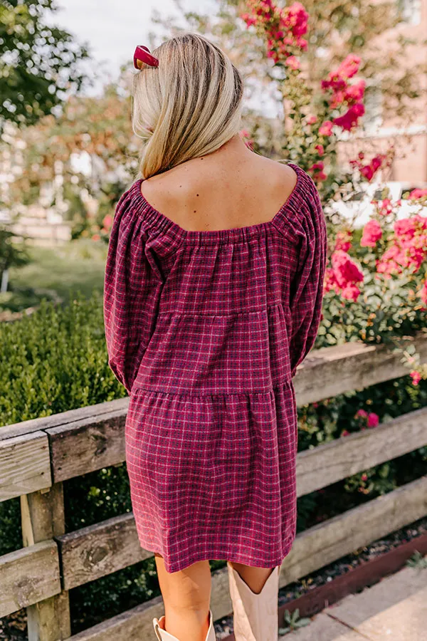 Pumpkin Spice Cutie Plaid Mini Dress in Wine sold by Impressions product image thumbnail 5
