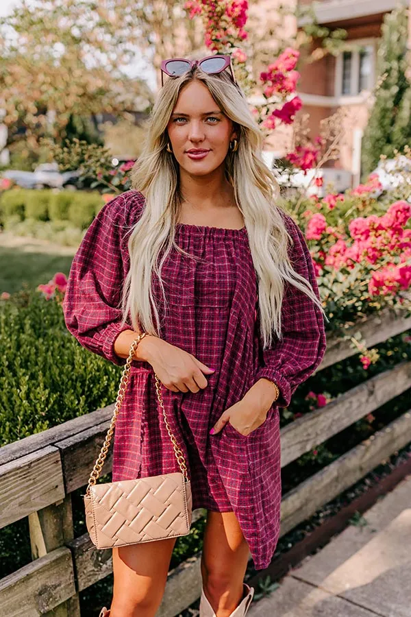Pumpkin Spice Cutie Plaid Mini Dress in Wine sold by Impressions product image thumbnail 3