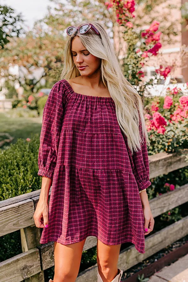 Pumpkin Spice Cutie Plaid Mini Dress in Wine sold by Impressions product image thumbnail 2
