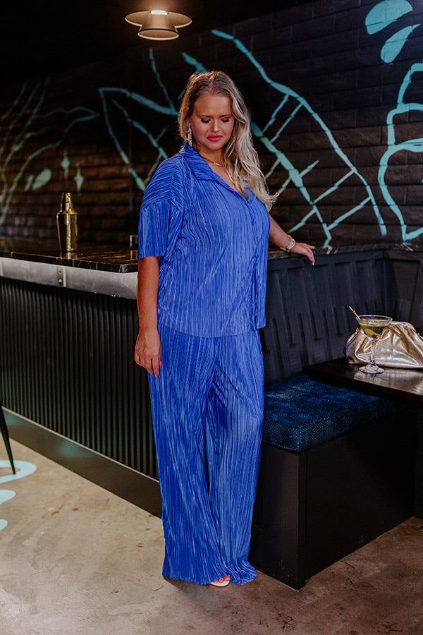 Graceful Appearance Pleated Button Up In Blue Curves sold by Impressions product image thumbnail 4