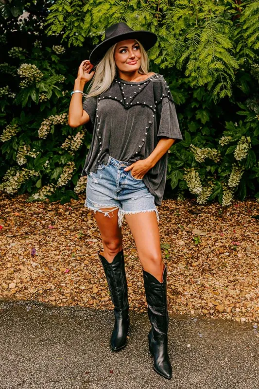 Poised Romance Embellished Top In Vintage Black sold by Impressions