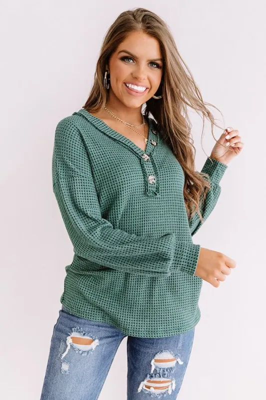 Kiss Me Softly Waffle Knit Top in Hunter Green sold by Impressions
